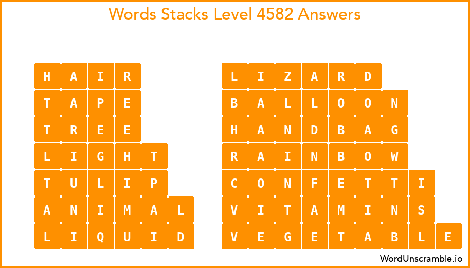 Word Stacks Level 4582 Answers