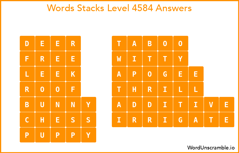 Word Stacks Level 4584 Answers