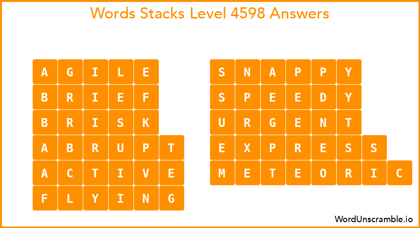Word Stacks Level 4598 Answers