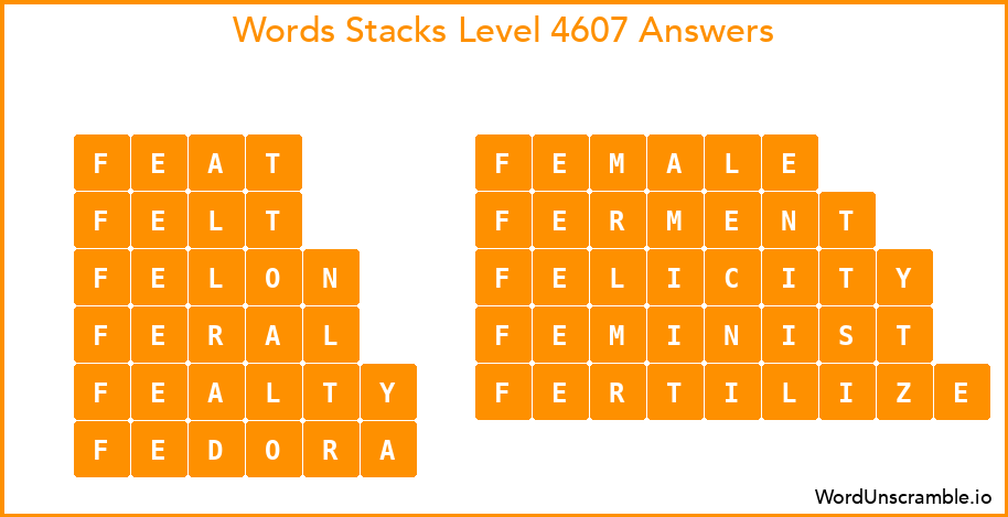 Word Stacks Level 4607 Answers