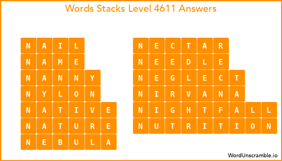 Word Stacks Level 4611 Answers