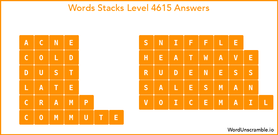 Word Stacks Level 4615 Answers