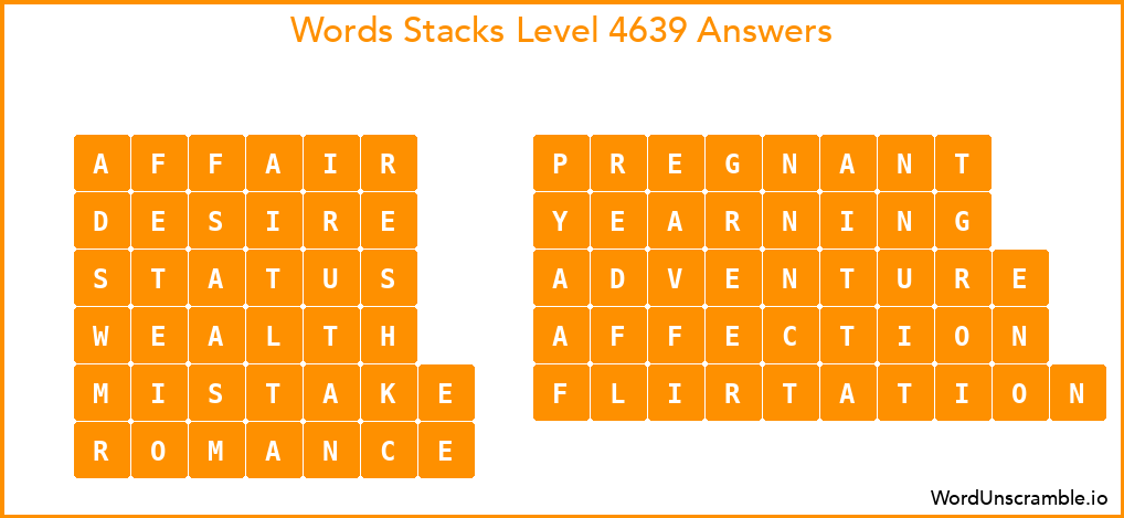 Word Stacks Level 4639 Answers