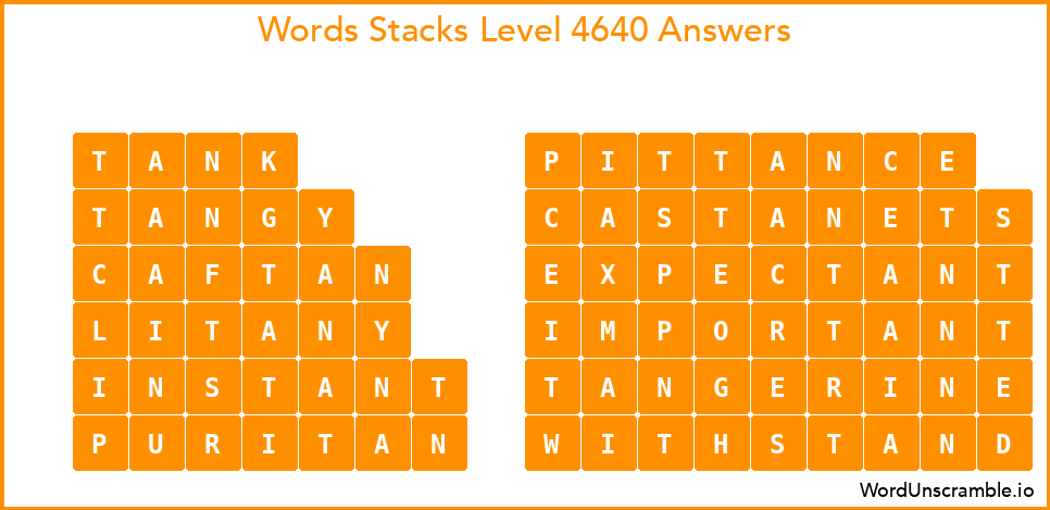 Word Stacks Level 4640 Answers