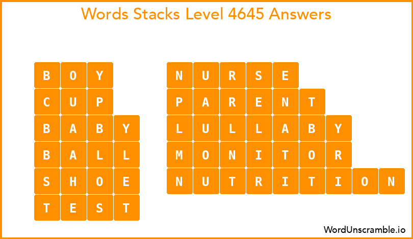 Word Stacks Level 4645 Answers