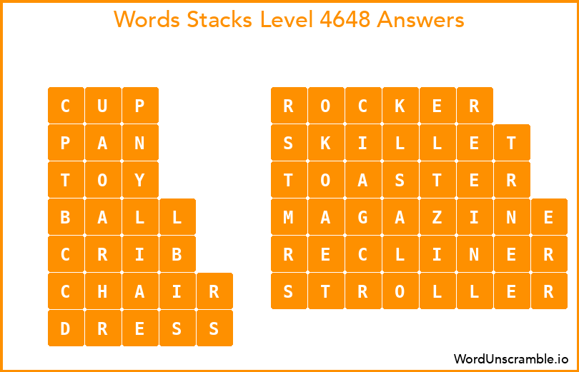 Word Stacks Level 4648 Answers