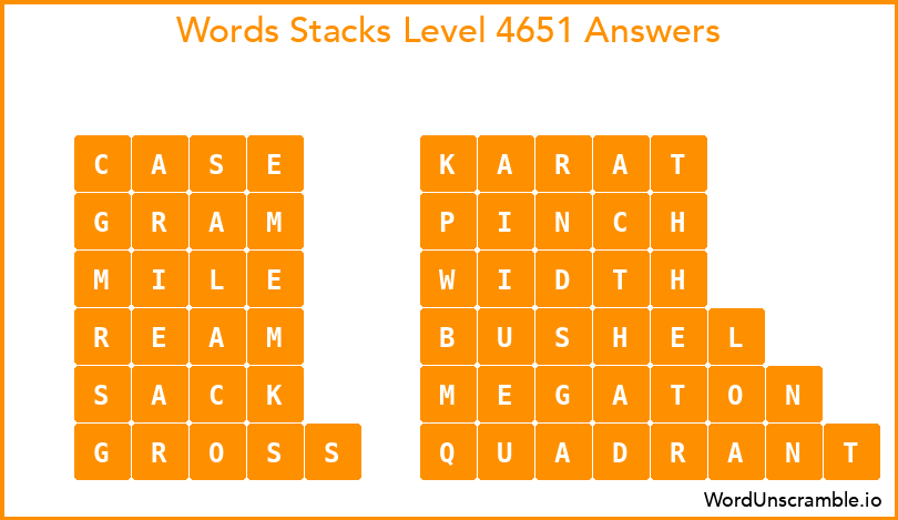 Word Stacks Level 4651 Answers