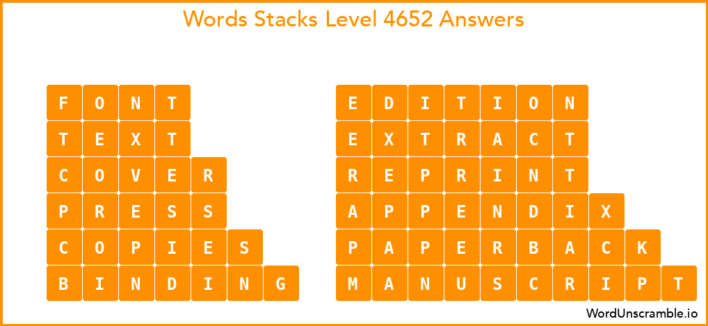 Word Stacks Level 4652 Answers