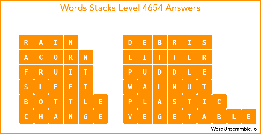Word Stacks Level 4654 Answers