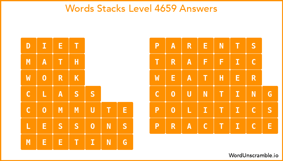 Word Stacks Level 4659 Answers