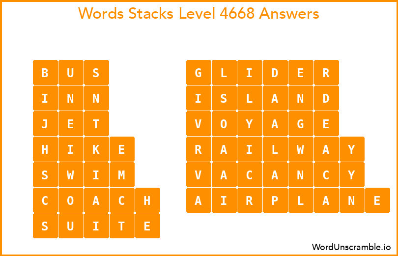 Word Stacks Level 4668 Answers
