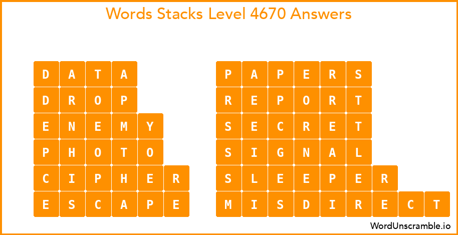 Word Stacks Level 4670 Answers