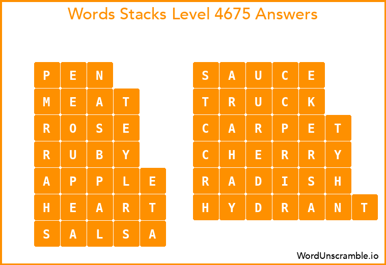 Word Stacks Level 4675 Answers