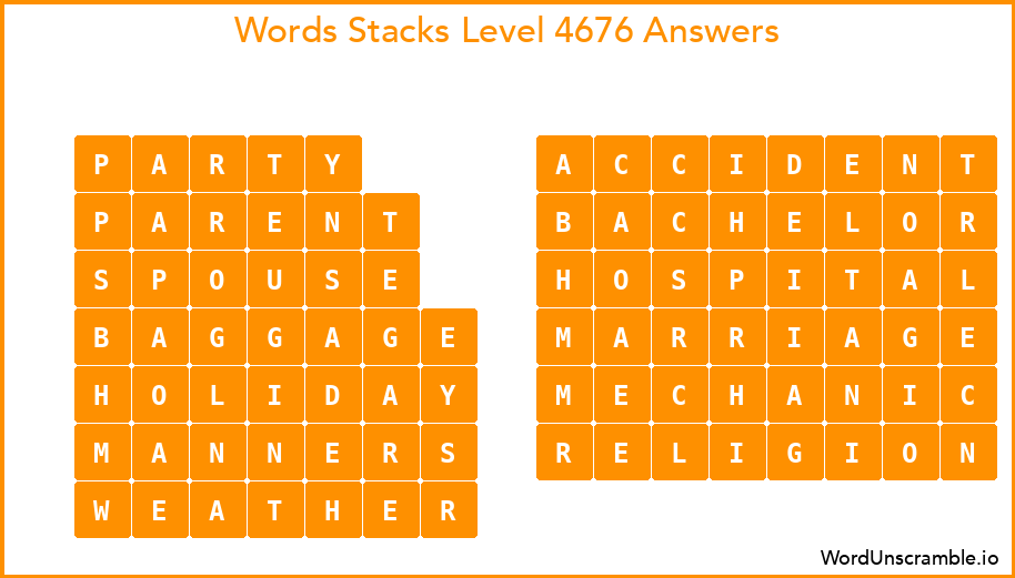Word Stacks Level 4676 Answers