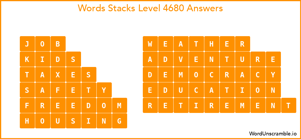 Word Stacks Level 4680 Answers