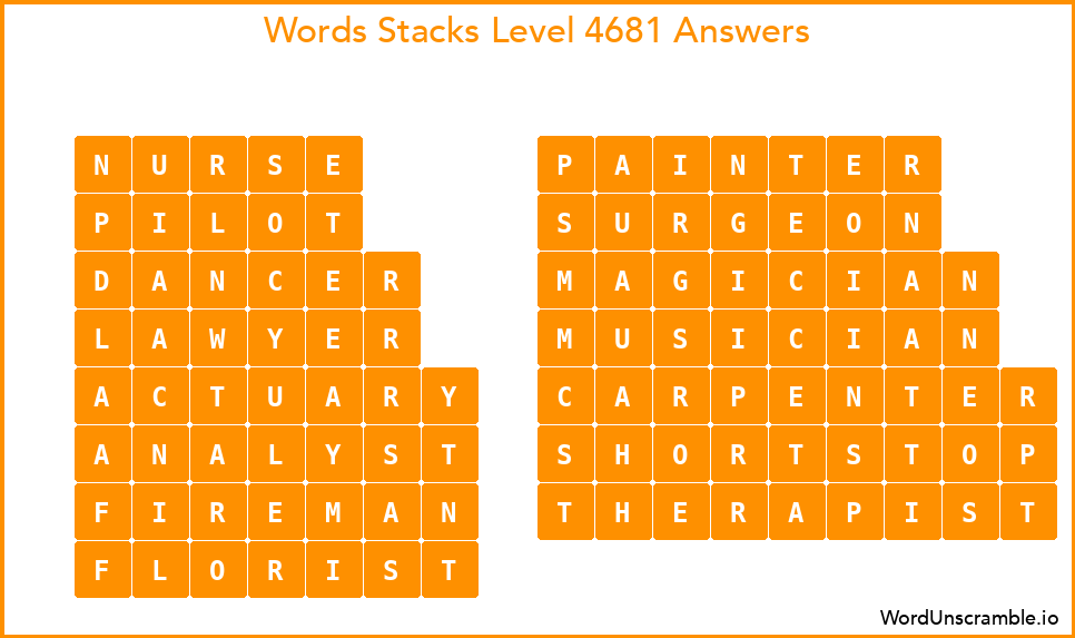 Word Stacks Level 4681 Answers