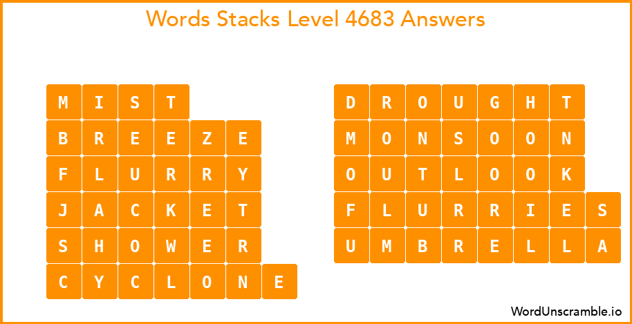 Word Stacks Level 4683 Answers