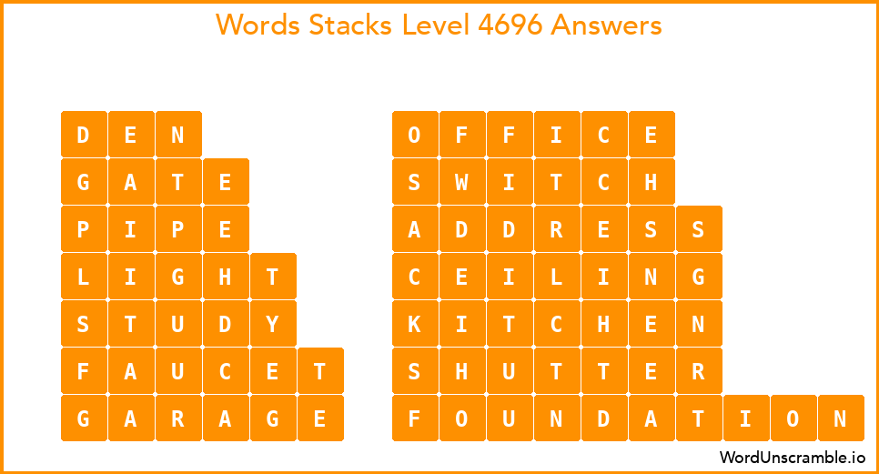 Word Stacks Level 4696 Answers