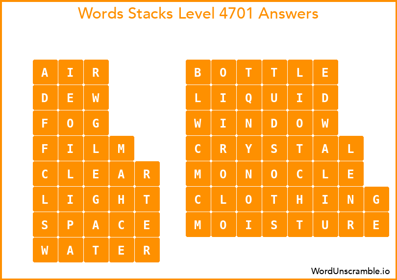 Word Stacks Level 4701 Answers