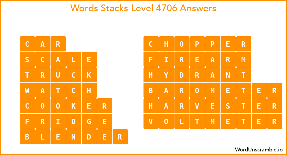 Word Stacks Level 4706 Answers