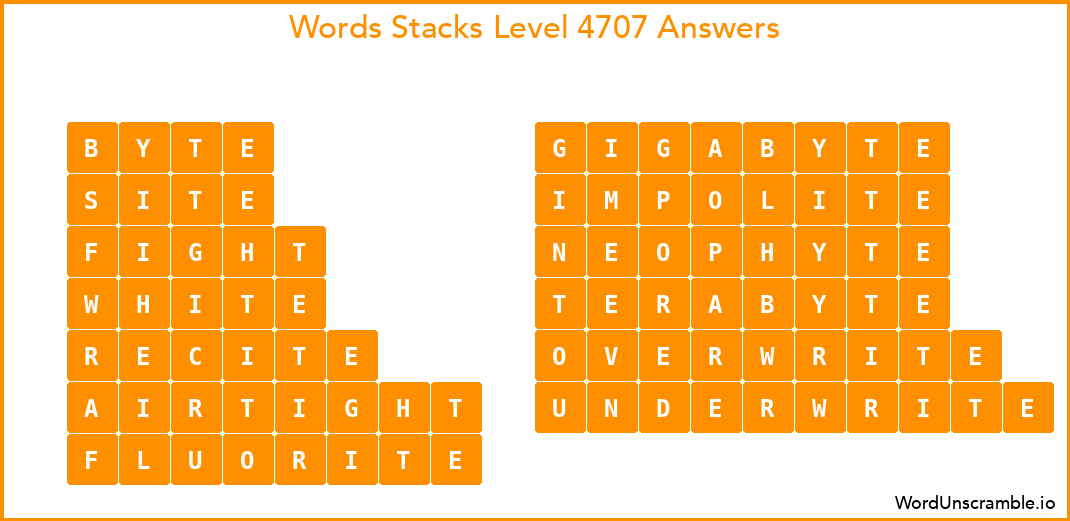 Word Stacks Level 4707 Answers