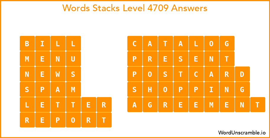 Word Stacks Level 4709 Answers