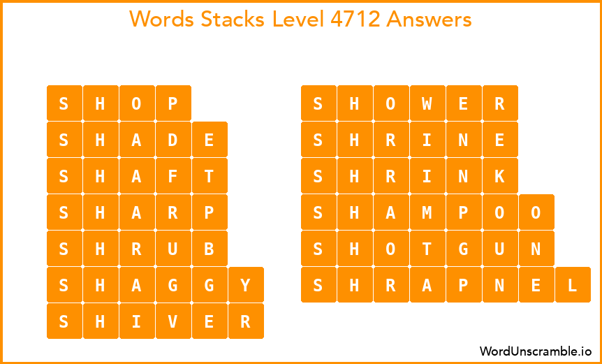 Word Stacks Level 4712 Answers