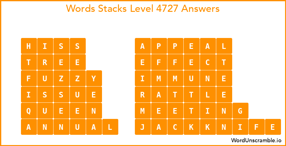 Word Stacks Level 4727 Answers