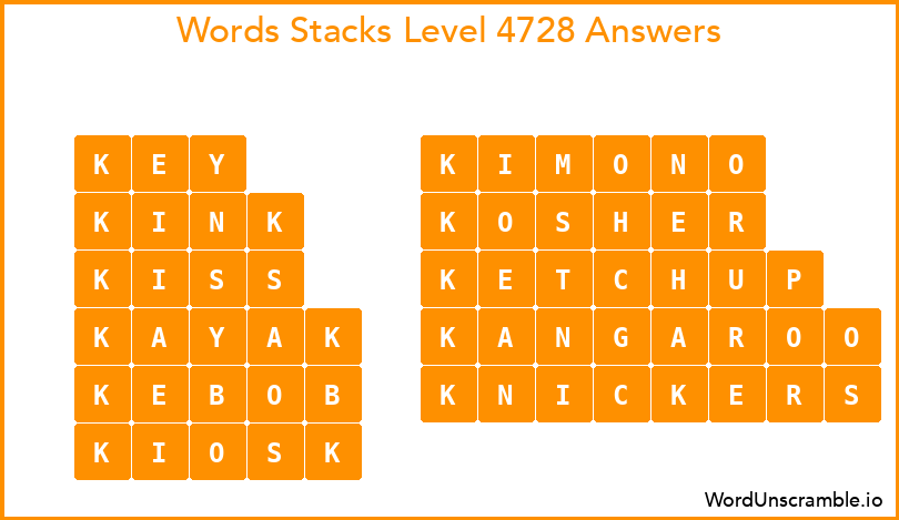 Word Stacks Level 4728 Answers