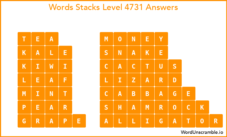 Word Stacks Level 4731 Answers