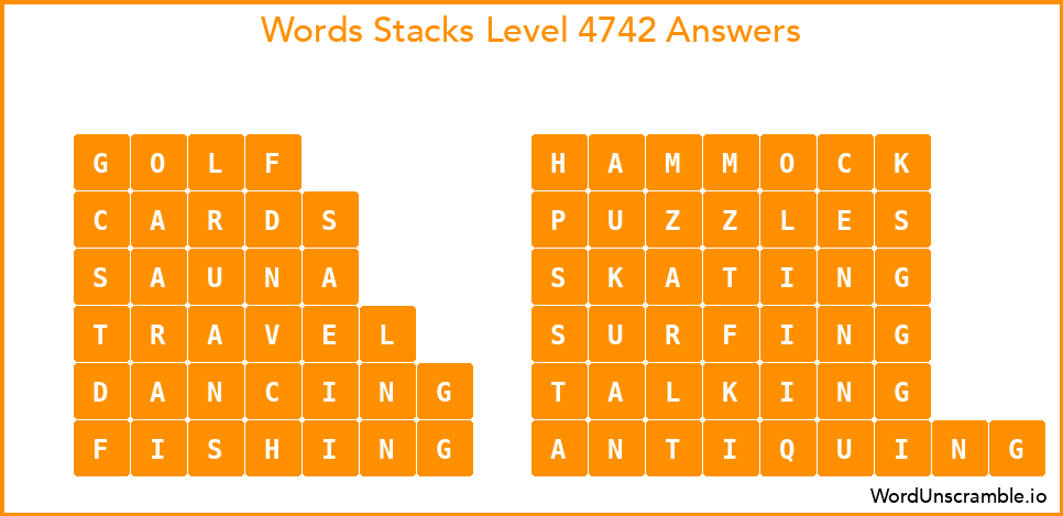 Word Stacks Level 4742 Answers