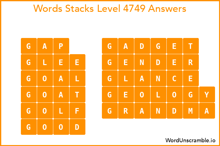 Word Stacks Level 4749 Answers