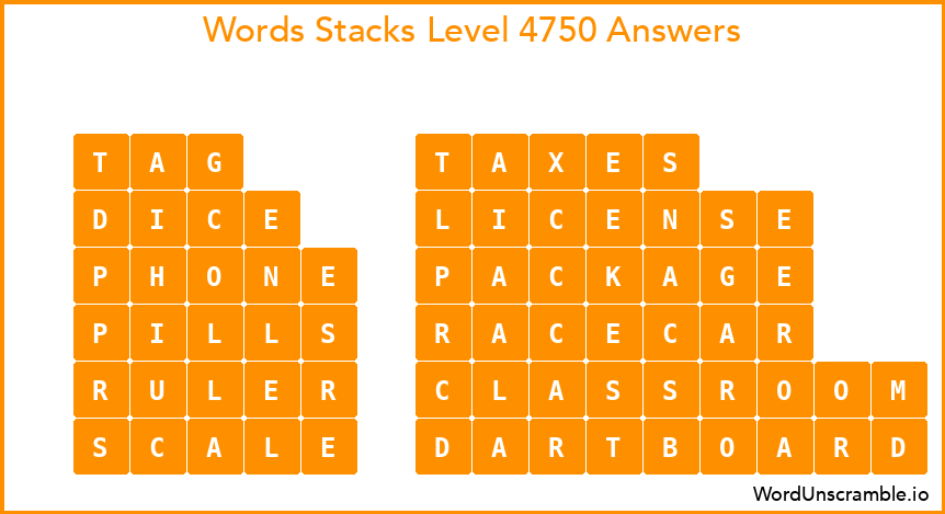 Word Stacks Level 4750 Answers