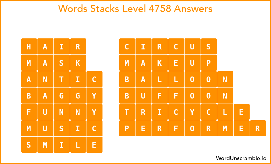 Word Stacks Level 4758 Answers