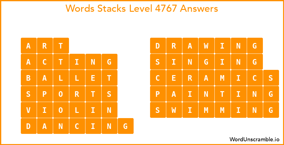 Word Stacks Level 4767 Answers