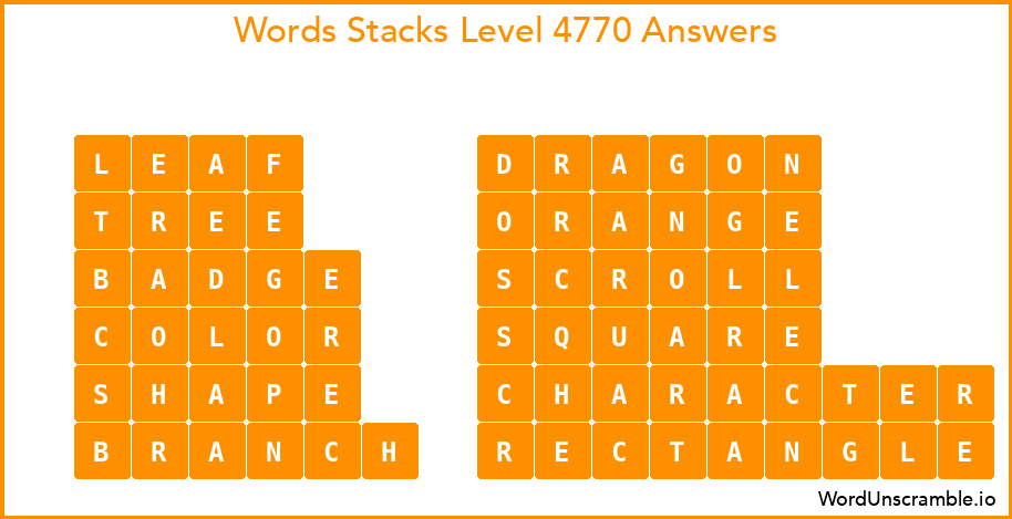 Word Stacks Level 4770 Answers