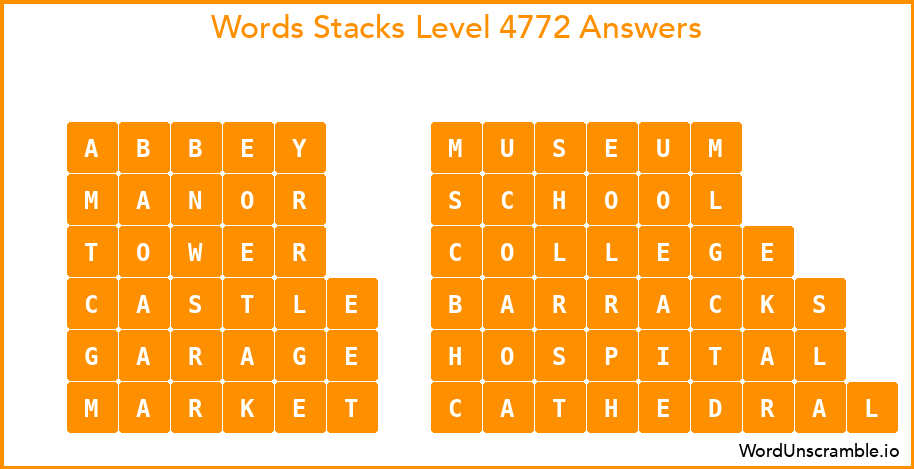 Word Stacks Level 4772 Answers