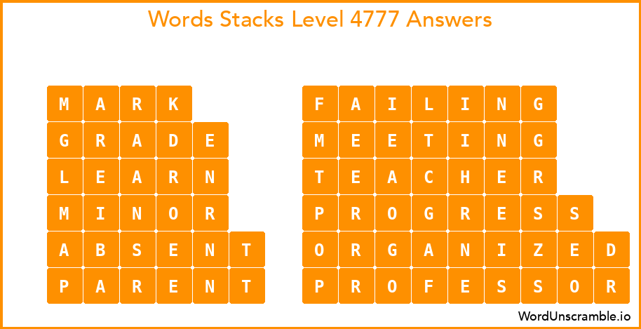 Word Stacks Level 4777 Answers