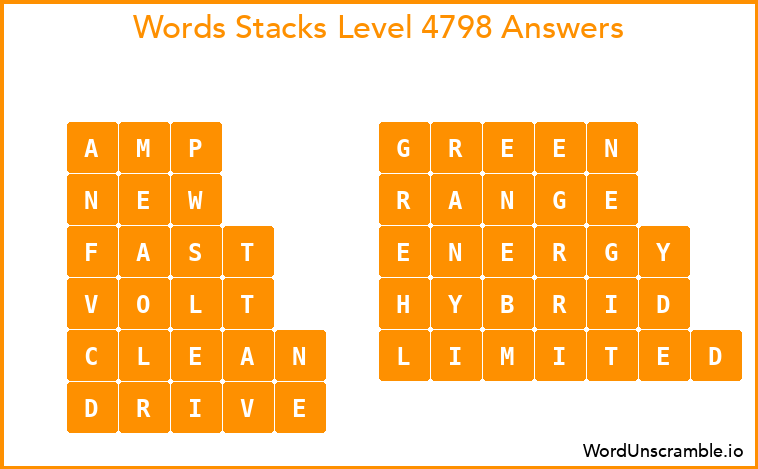 Word Stacks Level 4798 Answers