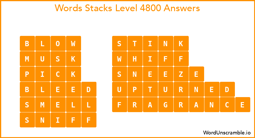 Word Stacks Level 4800 Answers