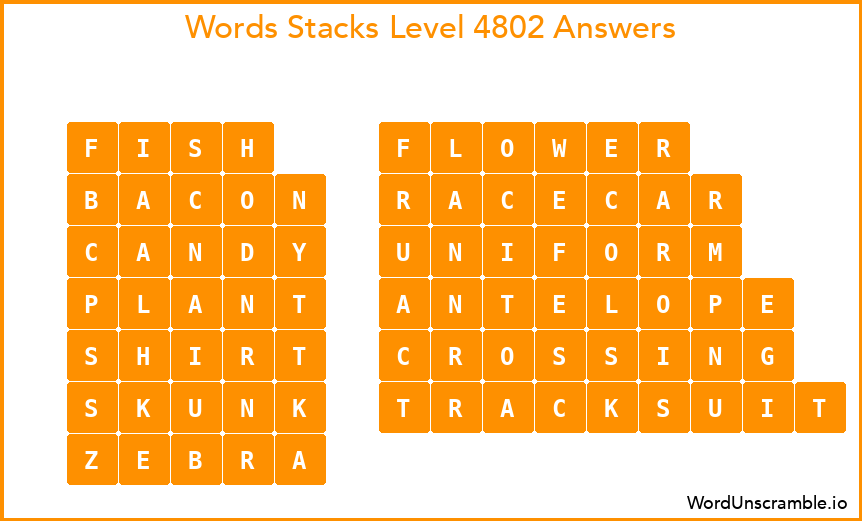 Word Stacks Level 4802 Answers