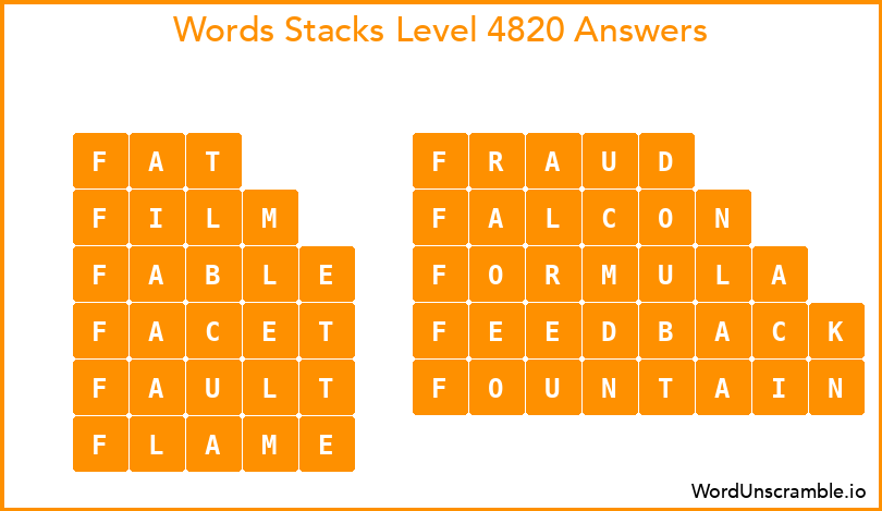 Word Stacks Level 4820 Answers