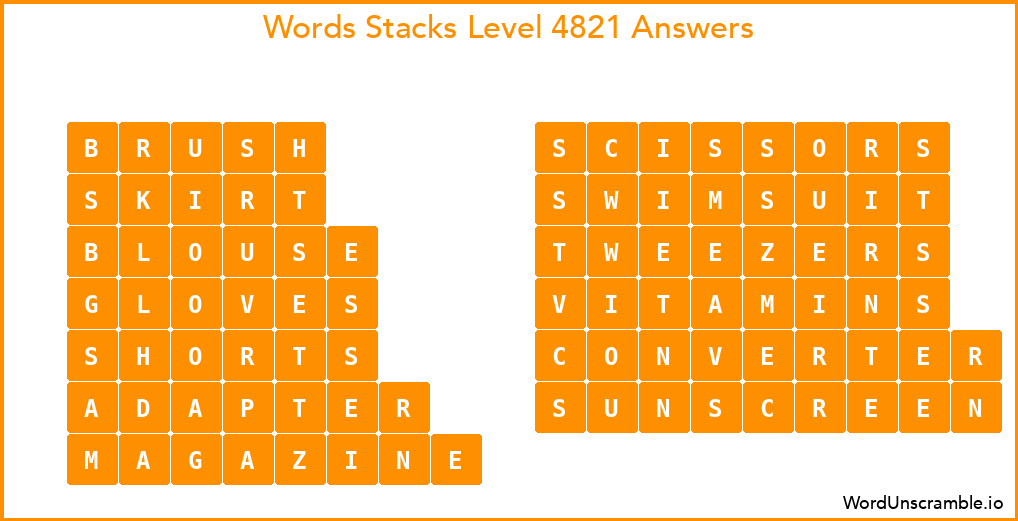 Word Stacks Level 4821 Answers