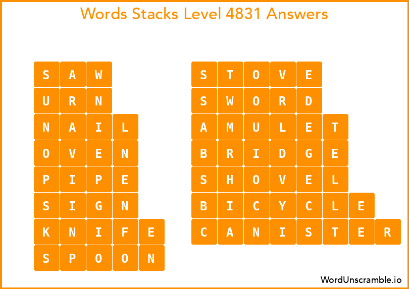 Word Stacks Level 4831 Answers