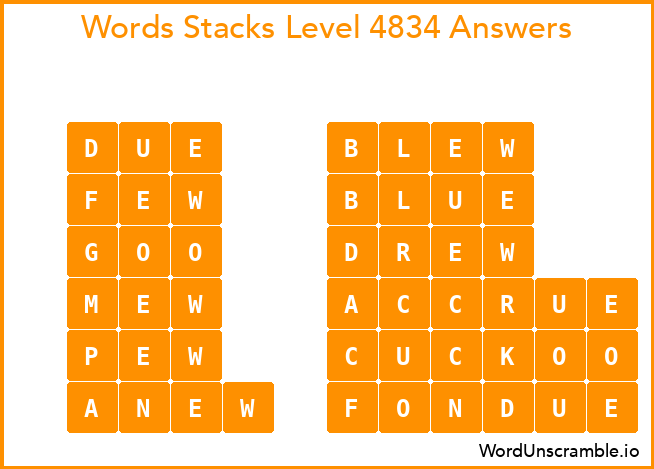 Word Stacks Level 4834 Answers