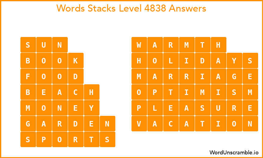 Word Stacks Level 4838 Answers