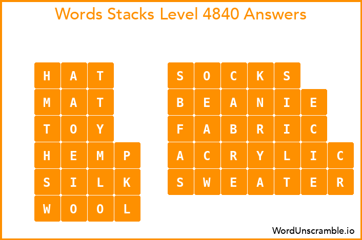Word Stacks Level 4840 Answers