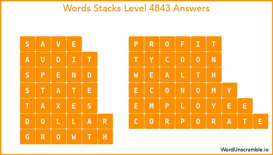 Word Stacks Level 4843 Answers