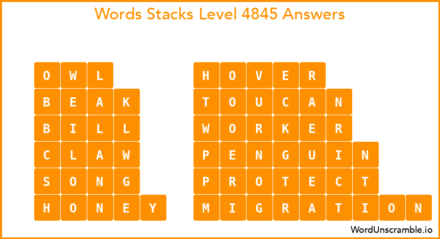 Word Stacks Level 4845 Answers