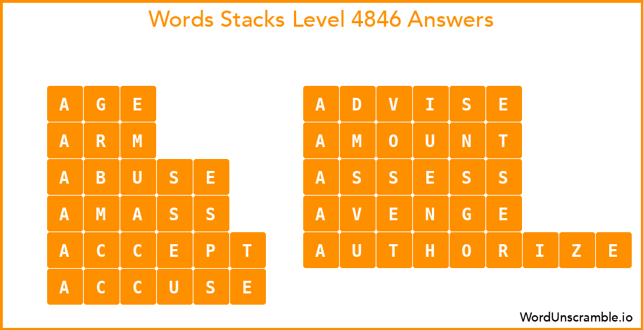 Word Stacks Level 4846 Answers